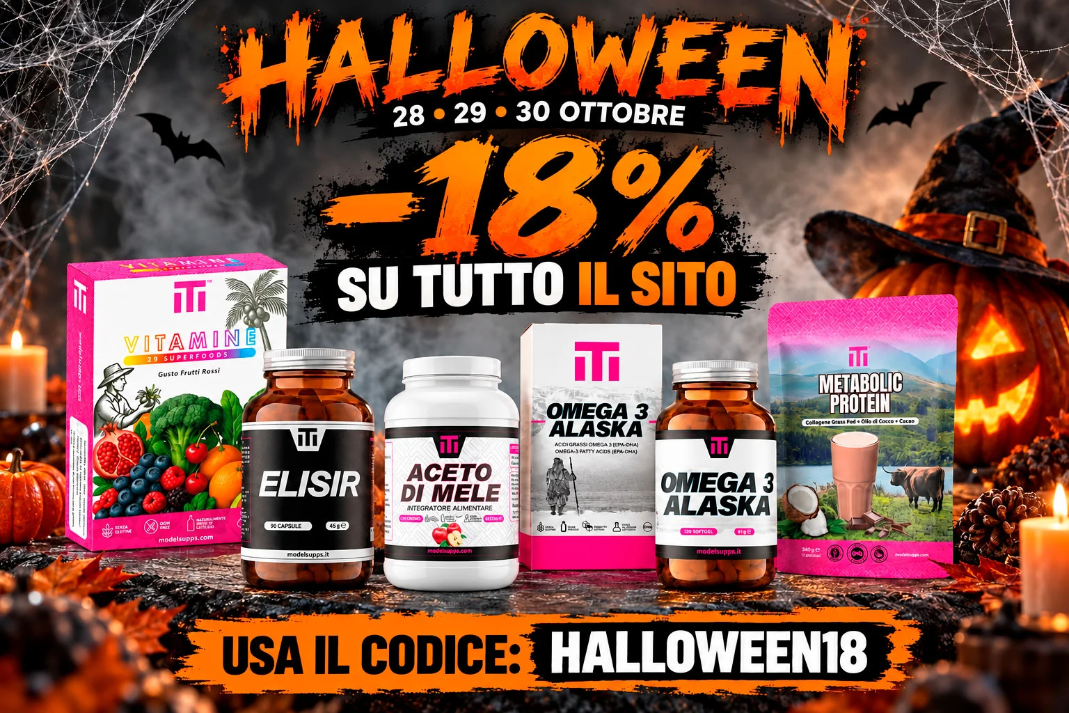 Halloween 28, 29 e 30 ottobre: sconto del 18% su tutto il sito con il codice HALLOWEEN18